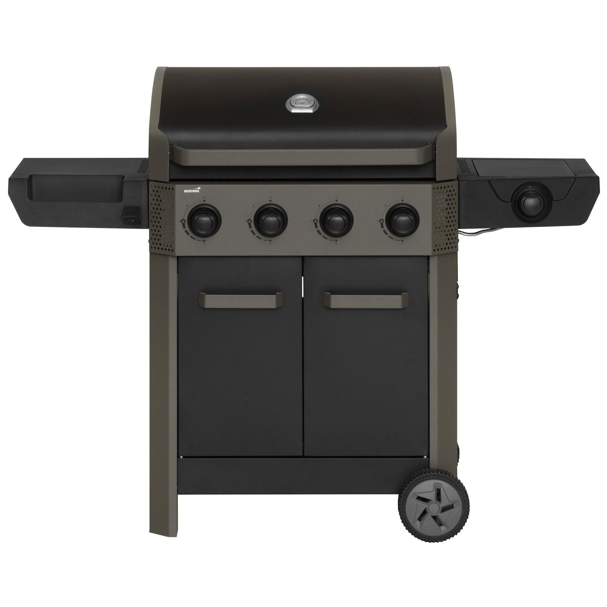 Mustang Augusta 4+1 gassgrill i sort og rustfritt stål med lokk og sidebrenner