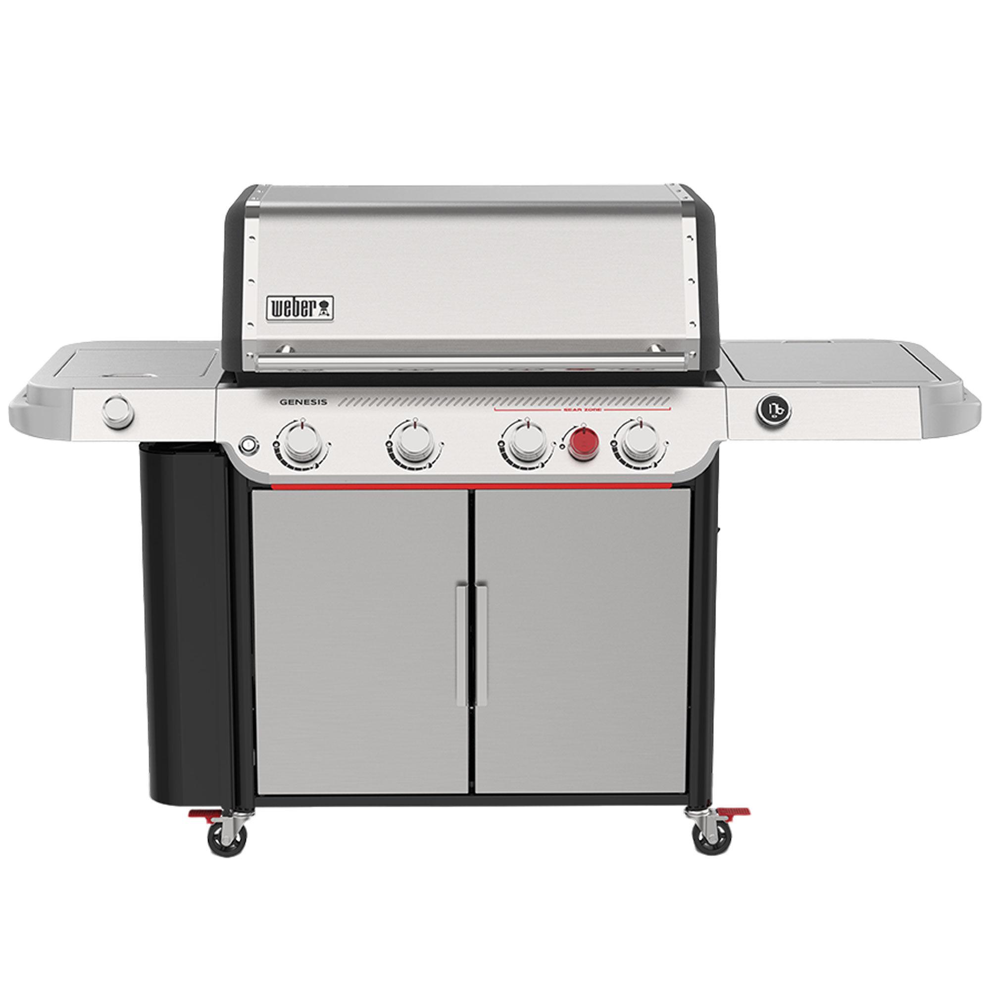 Weber Genesis SP-435W med fire hovedbrennerkontroller, Sear-brenner, sidebrenner og skap
